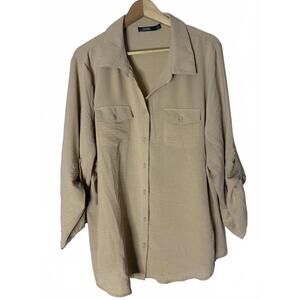 Cure 3X Cream Button-up Blouse